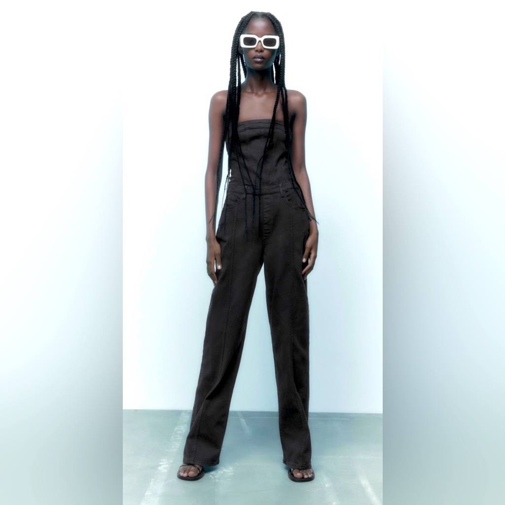 Zara Strapless black denim jumpsuit